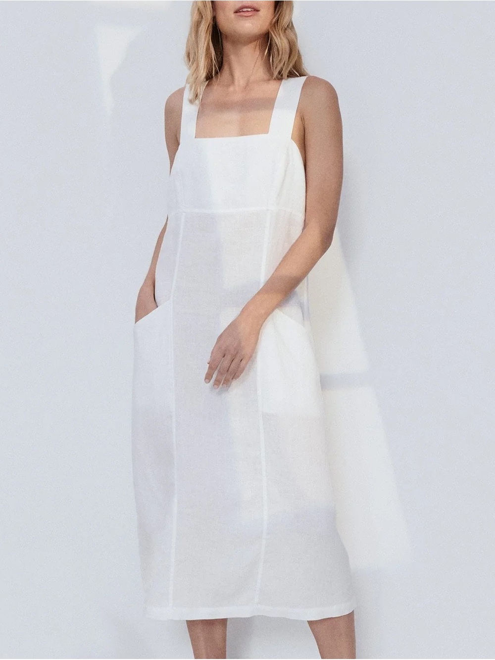 LUNYA 100% Linen White Slip Dress Size Medium VGUC